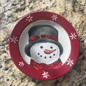 St. Nicholas Square Red and White Snowman Ceramic Plate